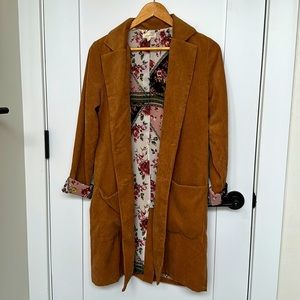 Corduroy duster with floral lining